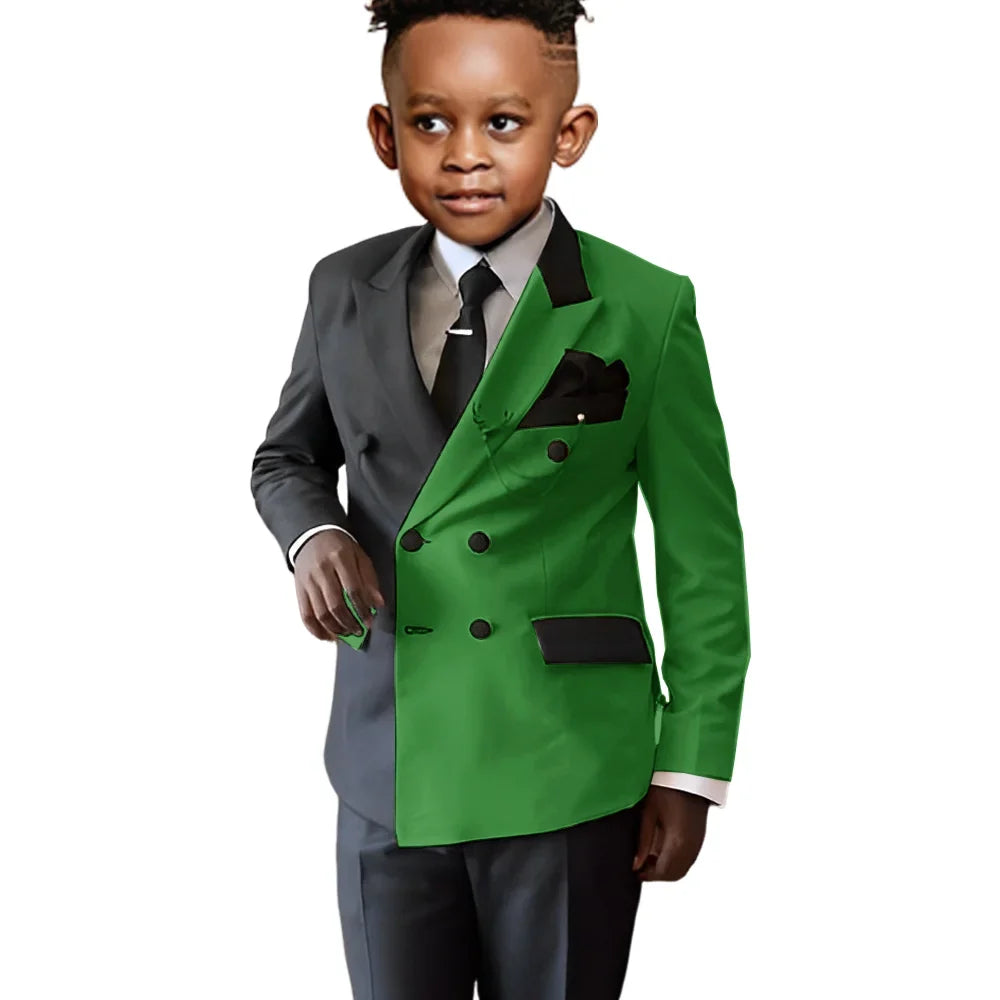 Fashionable Colour-blocked Boys Suits 2 Pieces Piano Performance Wear,Double Breasted Kids Tuxedo Sets Wedding Party Outfit
