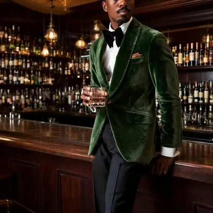 Men's Gold Velvet Tuxedo Blazer Shawl Lapel One Button Formal Jacket Fashion Slim Fit Wedding Prom Party Suit Coat