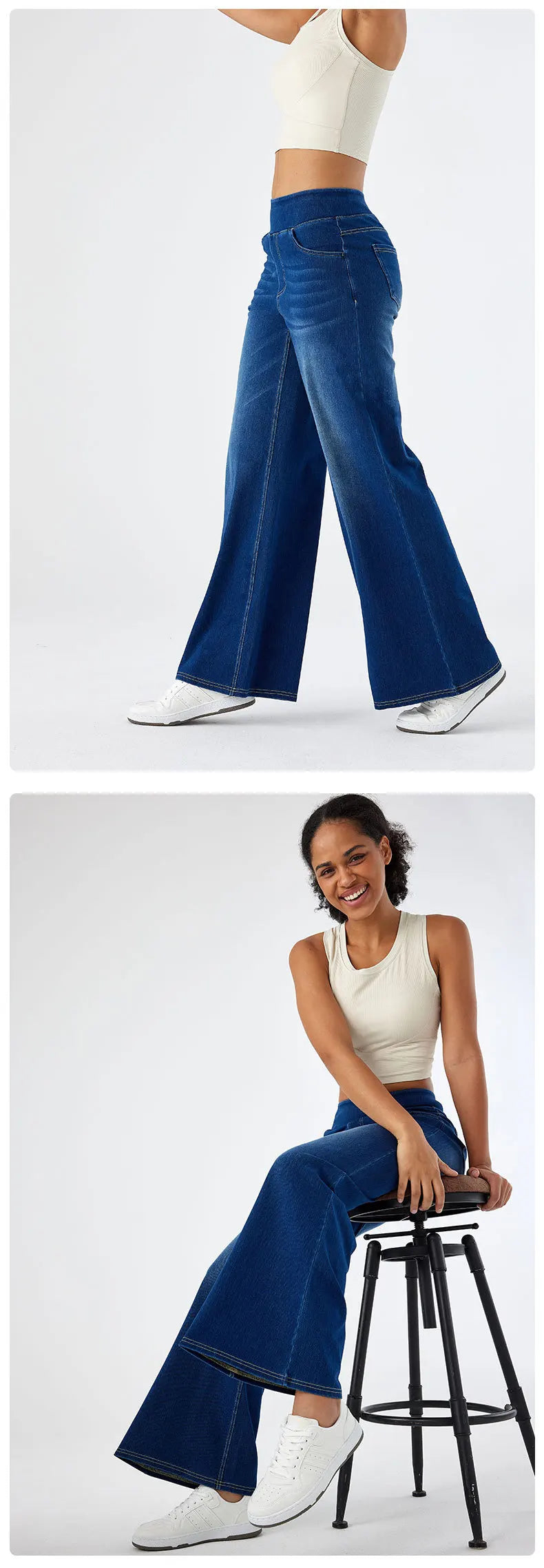 Women's New Large Size Denim Wide-Legged Trousers American High-Waisted Thin Straight Loose Casual Trousers Casual Jeans