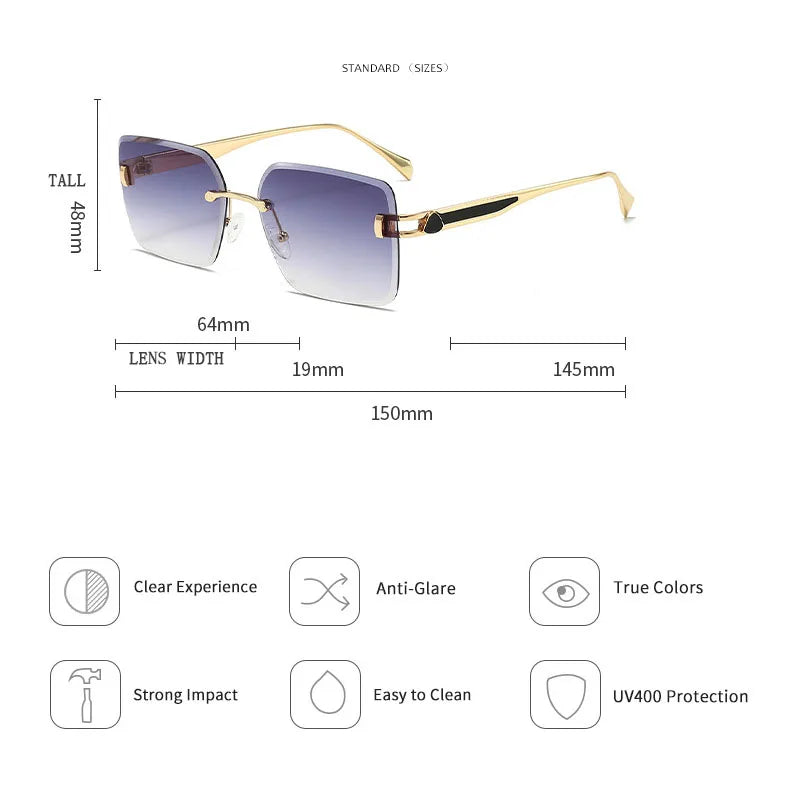 2025 Rimless Sunglasses Women Trendy Vintage Square Fashion Glasses Sunscreen Lentes De Sol Mujer Lunette Soleil Femme Zonnebril