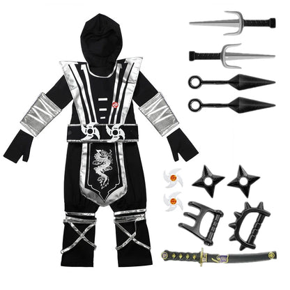 Boy  Ninja Costume Masked Warrior Outfit Cartoon Hero Halloween Party Performance Costume Includes Ninja Toy Knife Birthday Gift
