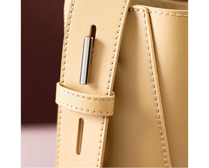 Ladies' Split Leather Bucket Shoulder Bags Female Commute Shopping Messenger Bags Adjustable Shoulder Strap Women Casual Handbag