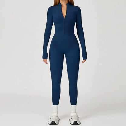 VITALINOVO Women Fleece Lined Workout Jumpsuits Long Sleeve Zip Up Yoga Romper Winter Warm Thermal One Piece Bodycon Bottom Pant