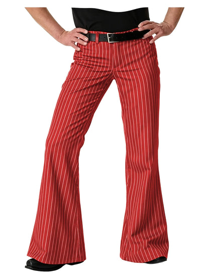 Men's Polyester Blend High Waist Flared Pinstripe Pants Soft Breathable Disco Party Retro Stage Nightclub Spring Summer Trousers