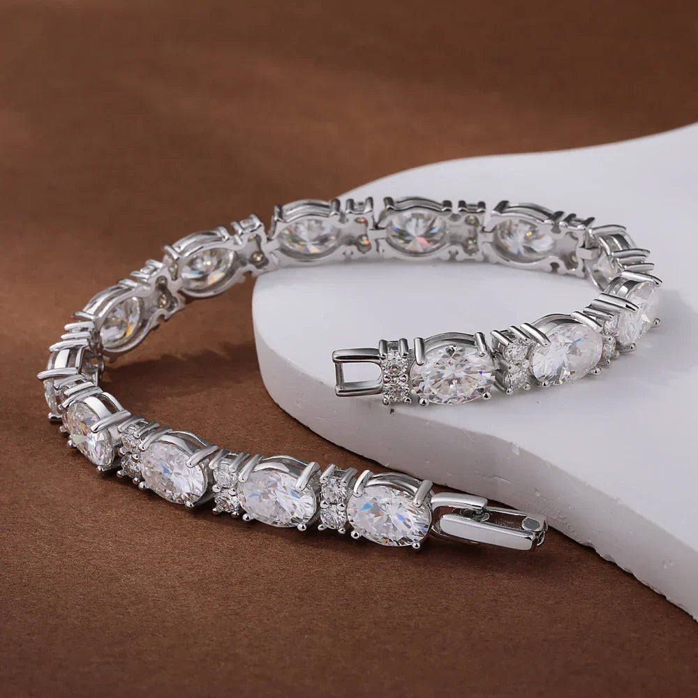 Oval/Round Cut Moissanite Tennis Bracelets with Certificate S925 Silver 1.5CT West East Set Diamond Bracelet Jewelry for Women