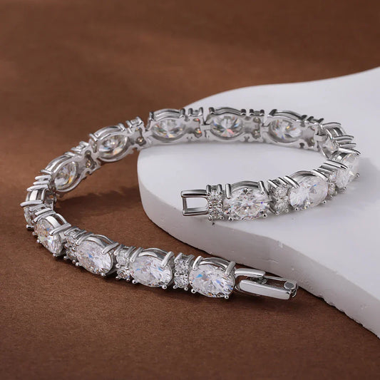 Bracelets de tennis en moissanite taille ovale/ronde avec certificat, en argent S925, 1.5CT, serti Ouest-Est, bracelet diamant, bijoux pour femmes