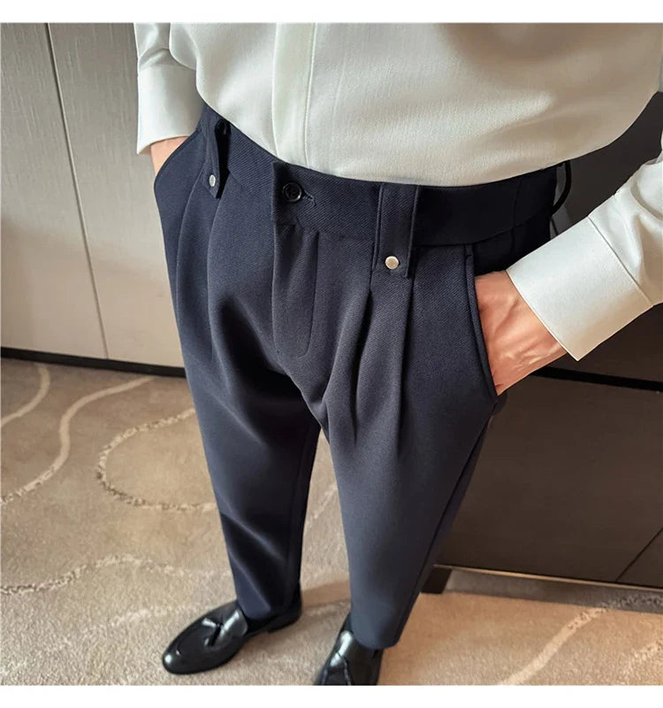 Autumn Winter Thicken Elastic Waist Casual Warm Pants Men High Quality Fashion Slim Social Party Dress Trousers Men's Clothing