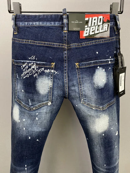 Men Jeans Dsq2 Denim Pants Hole Slim Pencil Trousers Buttons Party Clothes coolguy D2 JEANS for husband blue