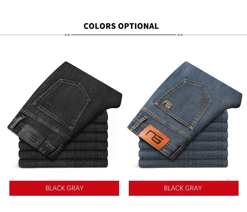 2025 Fall New Men's Cotton Stretch Slim Jeans Straight Version Business Fashion Denim Pants Vintage Blue Brand Trousers Black