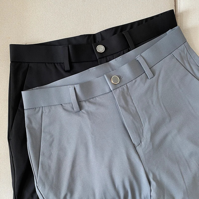 Summer New Light Thin Ice Silk Solid Color Casual Trousers High Quality Fashion Slim Fit Business Social Office Suit Pants