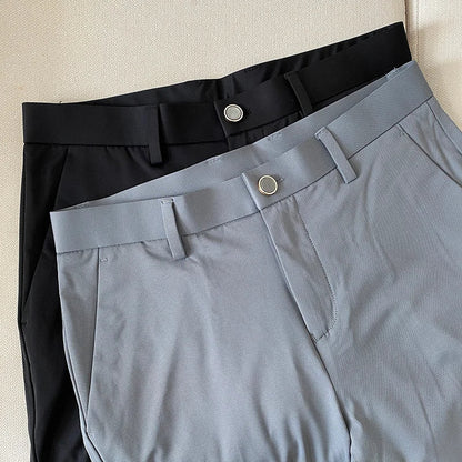 Summer New Light Thin Ice Silk Solid Color Casual Trousers High Quality Fashion Slim Fit Business Social Office Suit Pants
