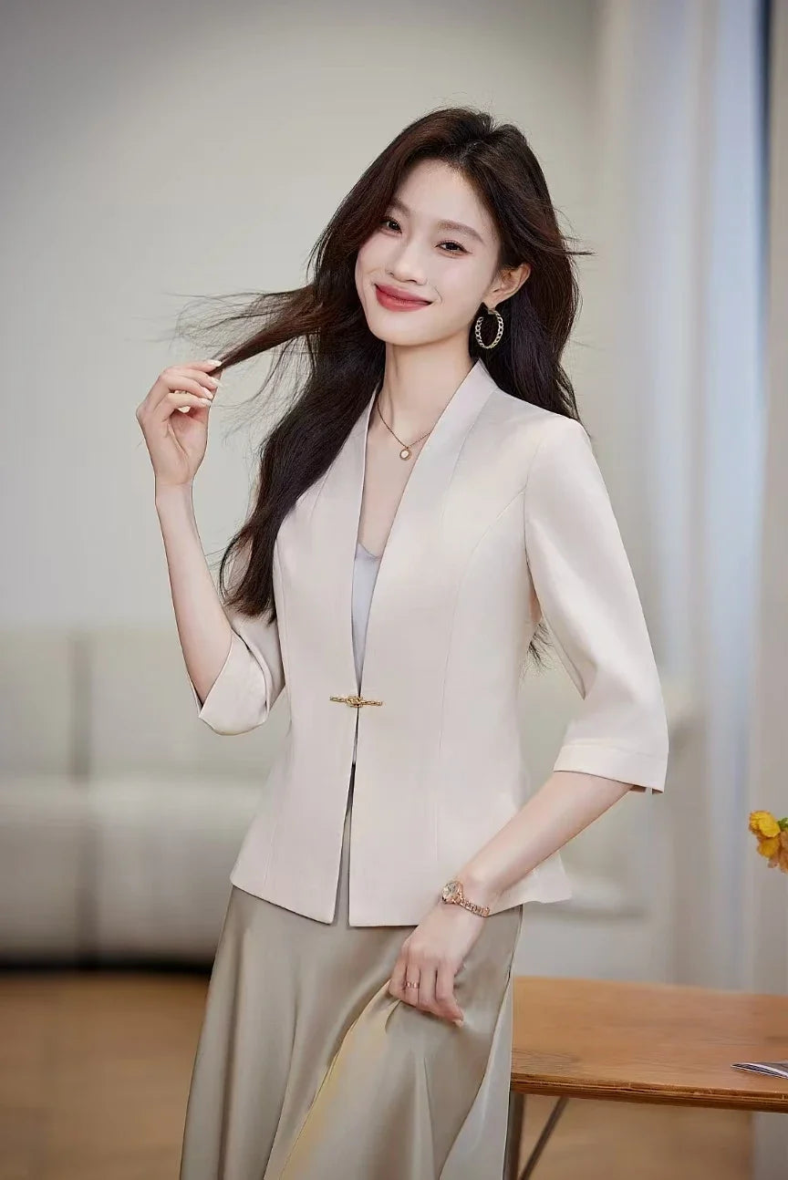 Women's Slim Fit Blazer Spring Summer Fashion Solid Color Single Button Jacket Office Lady Coat Top New Arrival 2025