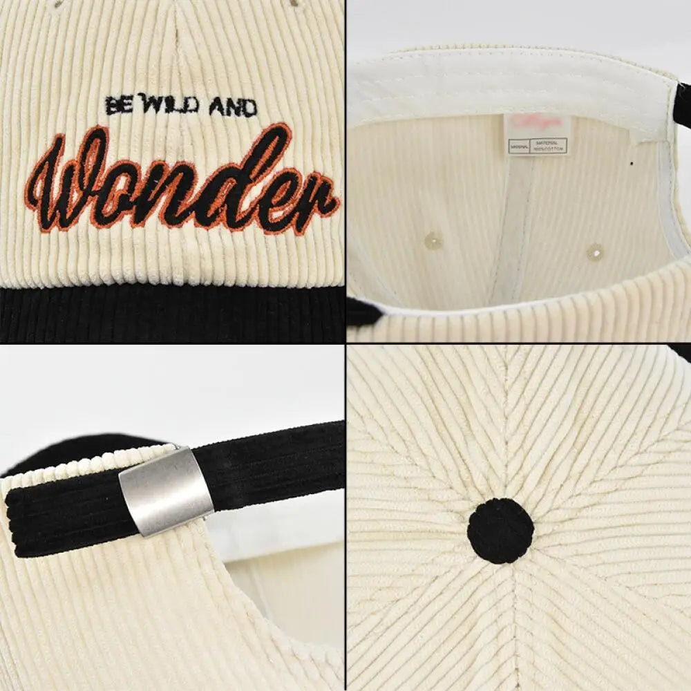 Corduroy Embroidery Baseball Cap Korean Retro Adjustable Hat for Men Women Casual Outdoor Travel Breathable Fashion Sports Wear