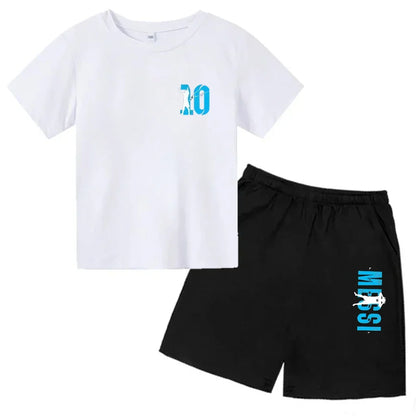 Summer Children‘s Set Brand Messi Print Short Sleeve T-shirt + Shorts 2pcs Set Sportsuit Casual Fashion Kid Boy Girl Fan Clothes