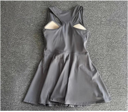 Tennis Skirt Casual Half Zipper Sports Fitness Dress Anti-Running High Waist Slim Golf Yoga Dress