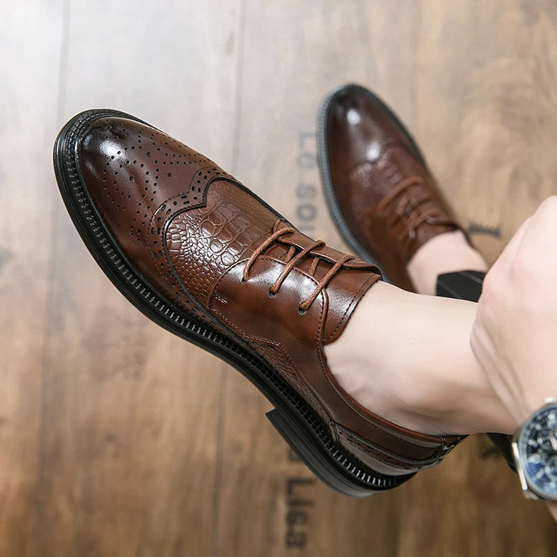 Designer Business Oxfords Formal Wedding Mens Derby Italian Original Crocodile Leather Dress Office Loafers Casual Shoes for Men