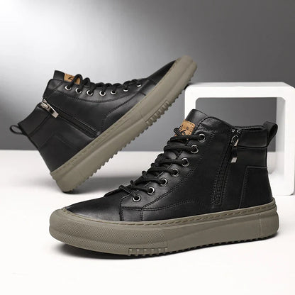 Men's Spring and Autumn Style White Sneakers, New Trendy Versatile High-Top Sneakers, Summer Fashion Casual Men's Shoes, Breathable and Durable Sneakers