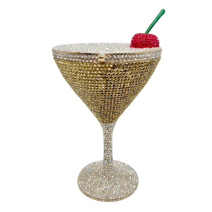 Cherry Martini Gold Rhinestone Evening Cocktail Party Handbag Women Luxury Bling Crystals Wedding Bridal Clutch Purses