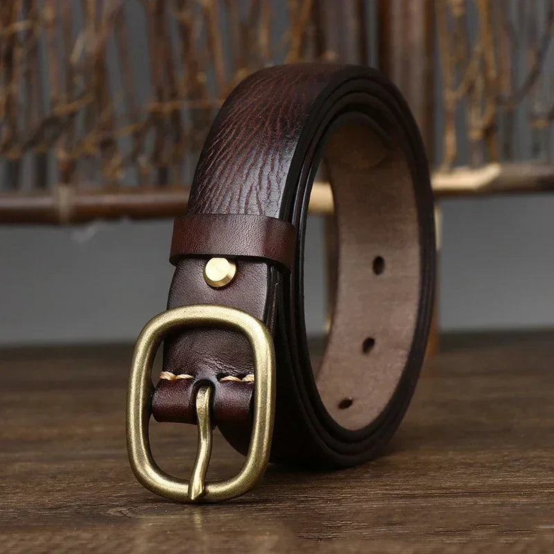 2.8CM Ladies Thick Cowhide Copper Buckle Genuine Leather Jeans Belt Women High Quality Retro Luxury Cintos Female Waistband
