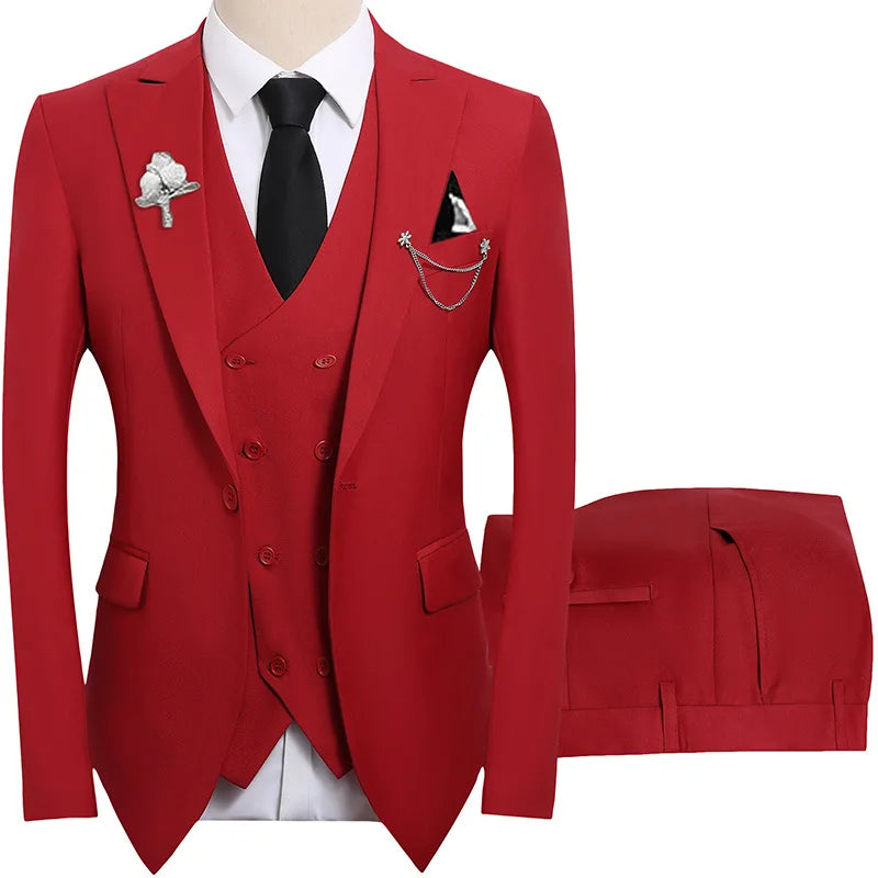 2026 men's dark green three piece suit, (Chinese size) slim fit jacket with vest and pants, wedding party set.