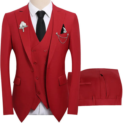 2026 men's dark green three piece suit, (Chinese size) slim fit jacket with vest and pants, wedding party set.