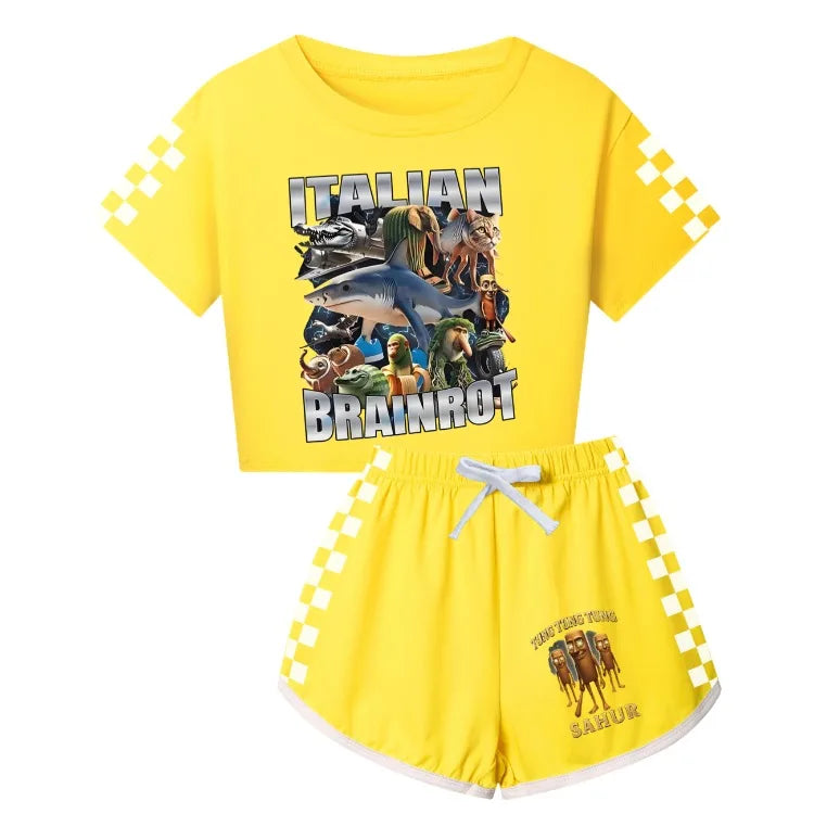Italian Brainrot Meme Clothes Kids Cartoon Tung Sahur Pajama Sets Boys Long Sleeve Tops Legging 2pcs Set Girls Casual Sleepwear