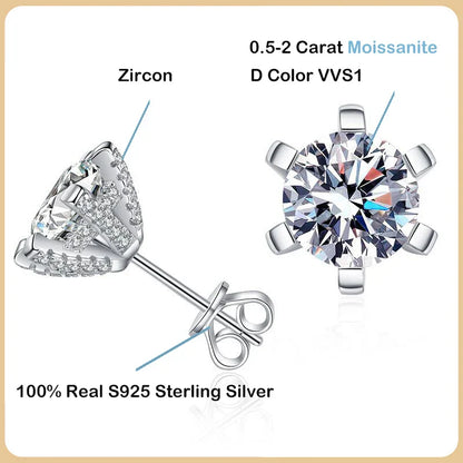 1-4CT GRA Certificated Moissanite Screw Earrings For Women Party Fine Jewelry 6 Prong S925 Sterling Silver Diamond Earring