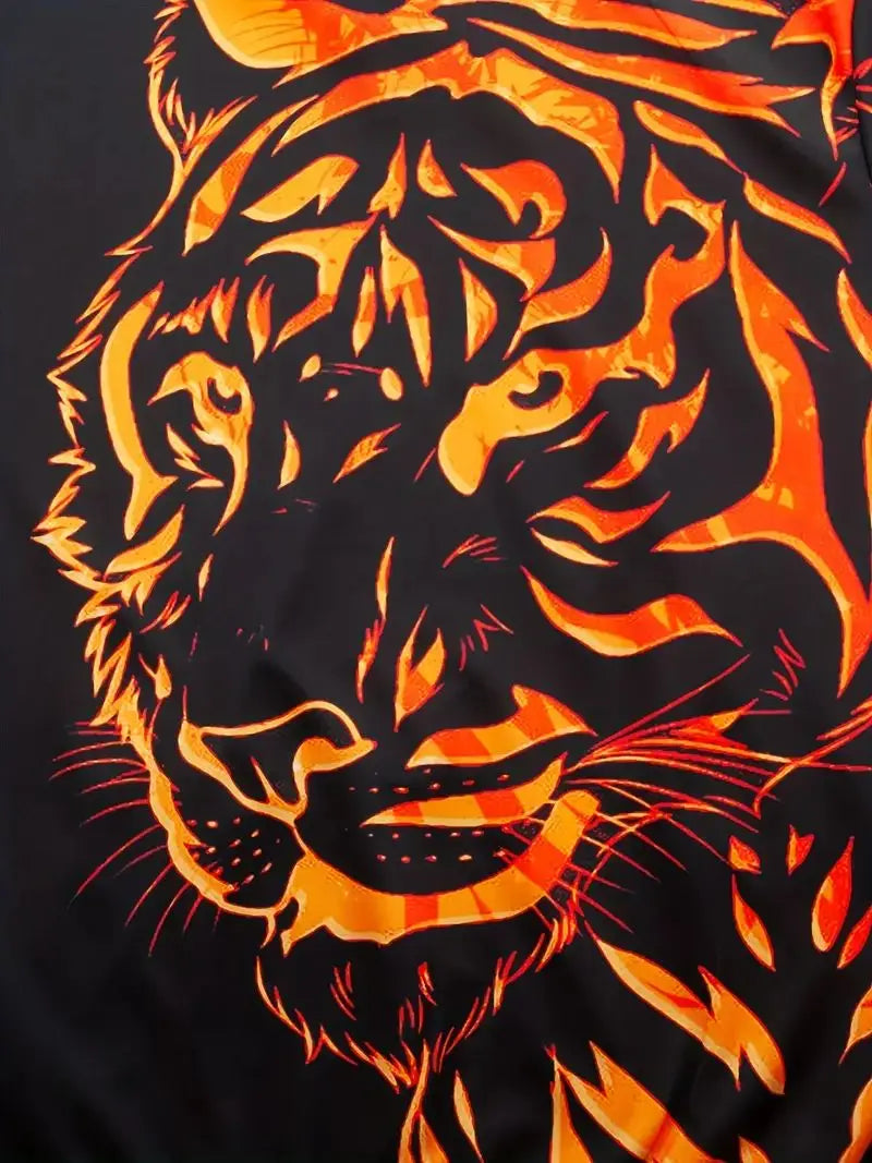 Men's 3D Tiger Graphic Hoodie, Active Slightly Stretch Breathable Hooded Sweatshirt For Outdoor 2023 Autumn and Spring Fashion