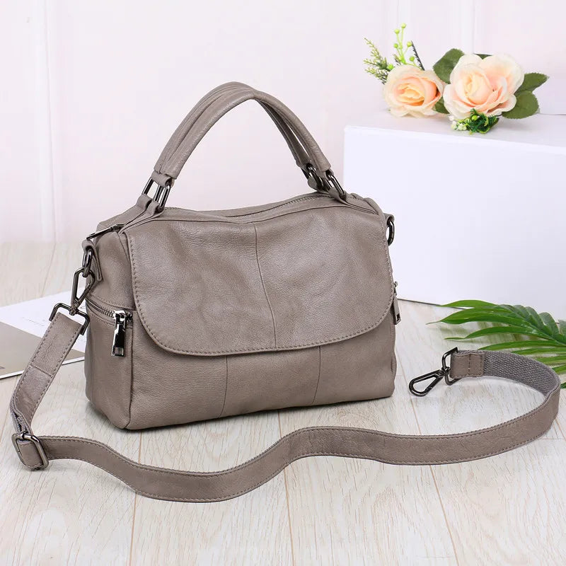 Women Natural Leather Handbags Female Bag High Quality Solid Color Zipper Shoulder Crossbody Bag Cowhide Tote Top-Handle Bags