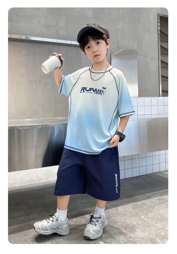 Kids Boy Summer Set Quick-drying T-shirt Shorts Clothing Set New Casual Child Sportswear 2 Pieces Outfit 5 6 7 8 9 10 11 12 14 Y