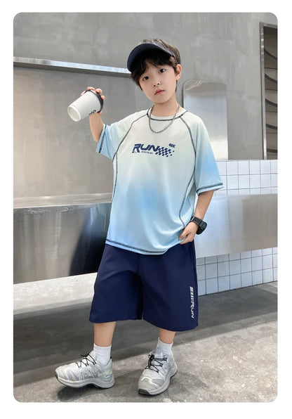Kids Boy Summer Set Quick-drying T-shirt Shorts Clothing Set New Casual Child Sportswear 2 Pieces Outfit 5 6 7 8 9 10 11 12 14 Y