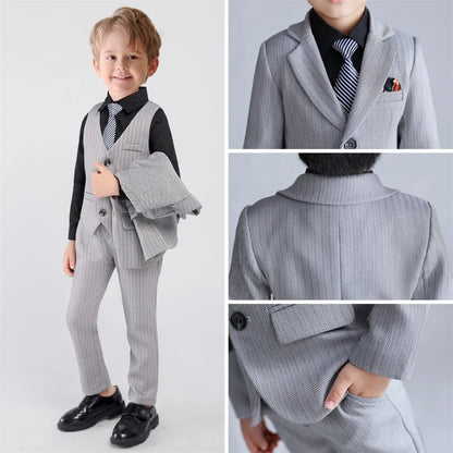 Handsome Kids Slim Fit Suits For Wedding Party Classic Boys Suit Set 4 Pieces School Graduation Ceremony Piano Performance