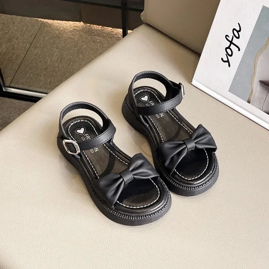 Girls Summer Beach Sandals 2025 New Solid Color Kids Causal Sandals Fashion Sweet Bow School Versatile Children Princess Shoes