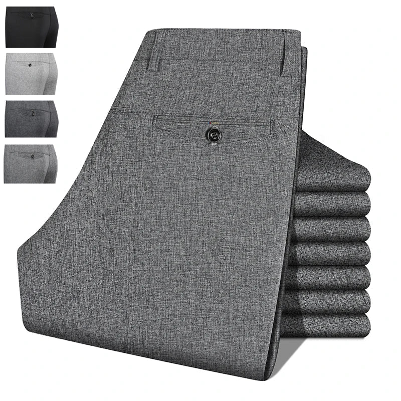 2026 Mens Trousers Dress Straight Pants Spring Summer Male Work Suit Pants Husband Father Black Grey Formal Pants
