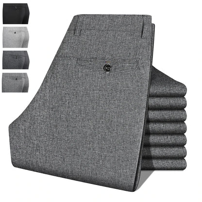2026 Mens Trousers Dress Straight Pants Spring Summer Male Work Suit Pants Husband Father Black Grey Formal Pants