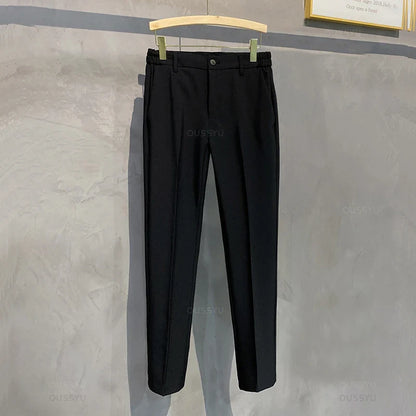 Summer Men's Casual Pants Suit Pant Slim Fit Work Elastic Waist Thin Jogging Business Trousers Male Black Grey Plus Size 40