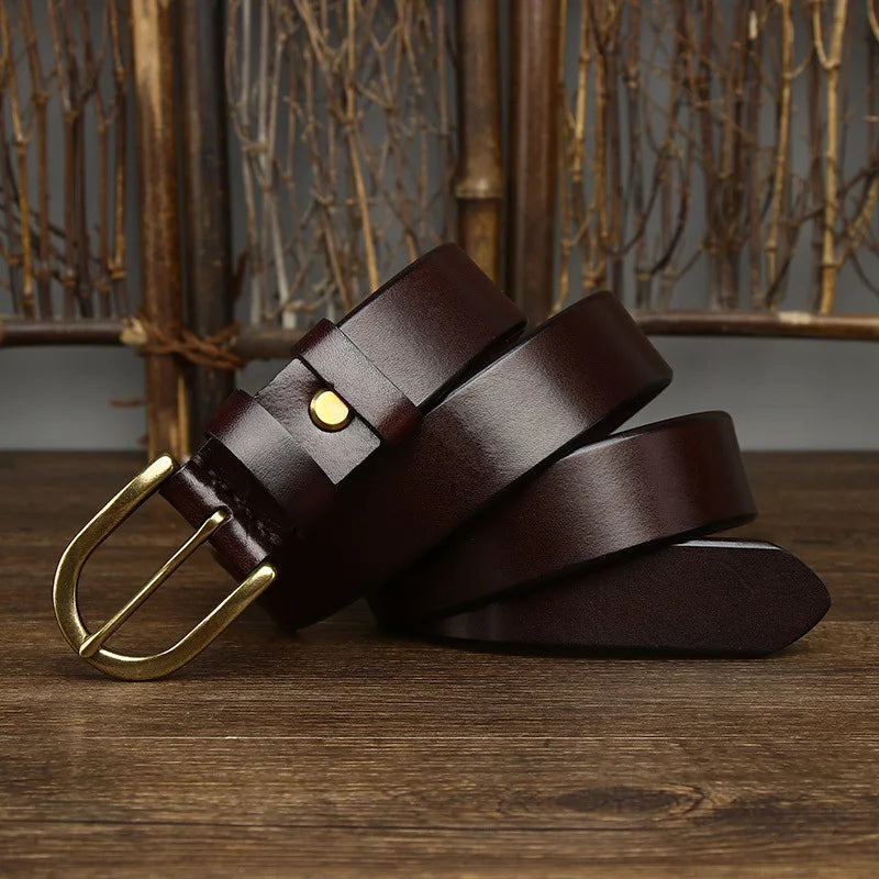 3.3CM Top Cow Genuine Leather Belts for Men Luxury Designer High Quality Copper Brass Buckle Vintage Cowboy Jeans Male Belt