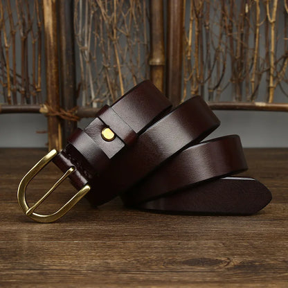 3.3CM Top Cow Genuine Leather Belts for Men Luxury Designer High Quality Copper Brass Buckle Vintage Cowboy Jeans Male Belt