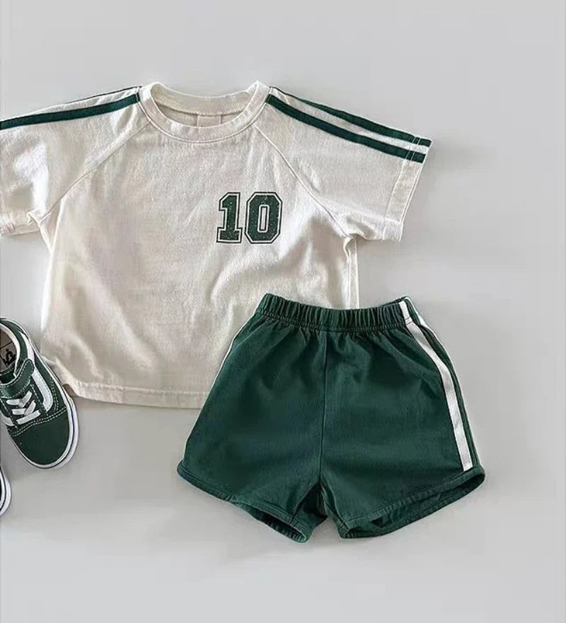 Boys' Korean Style Summer Fashion Set Cute Children's Baby Trendy Striped Color Block Two-Piece Suit