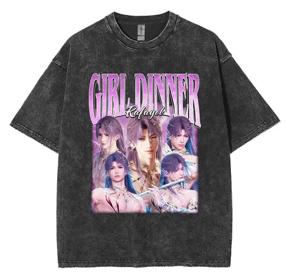 Sylus Love and Deepspace Vintage Washed T Shirts Girl Dinner Summer Harajuku Graphic T-Shirt Men's Women Oversized Cotton Tshirt