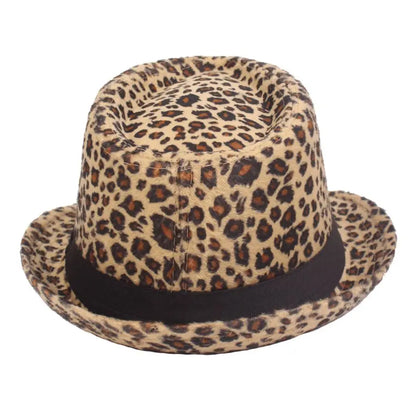 Autumn Winter Women's Fashion Top Hat Sexy Fashion Jazz Hat British Retro Gentleman Hat Men Leopard Animal Fedoras Top Party Hat