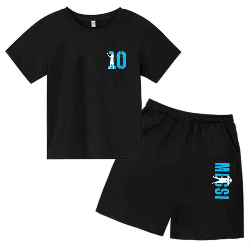 Summer Children‘s Set Brand Messi Print Short Sleeve T-shirt + Shorts 2pcs Set Sportsuit Casual Fashion Kid Boy Girl Fan Clothes