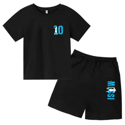 Summer Children‘s Set Brand Messi Print Short Sleeve T-shirt + Shorts 2pcs Set Sportsuit Casual Fashion Kid Boy Girl Fan Clothes