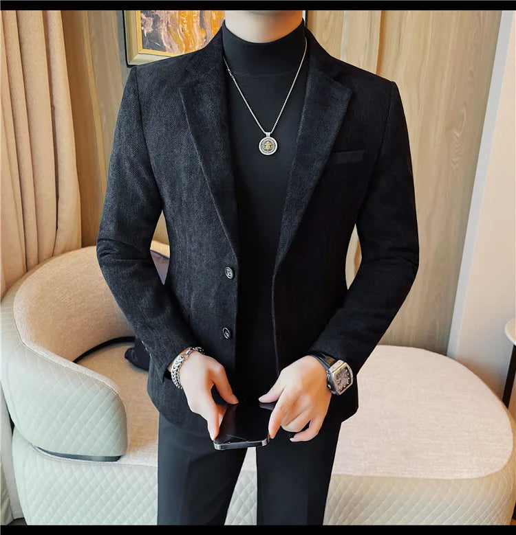 British Style Solid Color Slim Suit Jacket Men Fashion Casual Business Blazers Coats High Quality Social Wedding Elegant Jackets