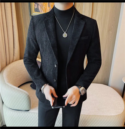 British Style Solid Color Slim Suit Jacket Men Fashion Casual Business Blazers Coats High Quality Social Wedding Elegant Jackets