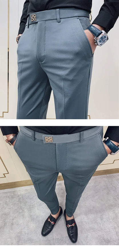 2026 Spring Summer Men's Casual Pants Formal Business Men Solid Color Slim Fit Office Social Trousers Wedding Party Suit Pants