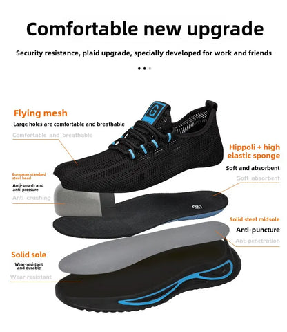 summer safety construction shoes breathable work shoes Indestructible Sneakers Unisex Men Safety Shoes For Work With Steel Toe