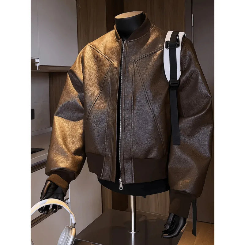 Hot Sale Men's Short American Style Retro Cracked Leather Motorcycle Jacket
