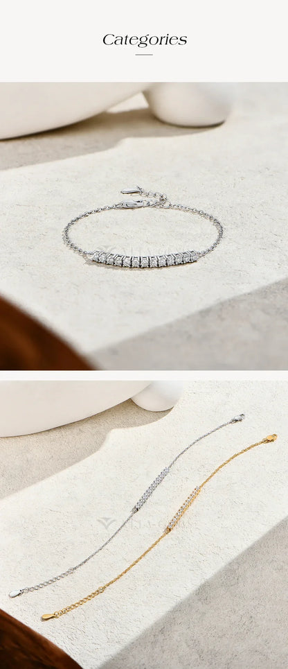 A Row Of Moissanite Tennis Bracelets 925 Sterling Silver Yellow Gold Plated Adjustable Bracelet For Women Charm Jewelry