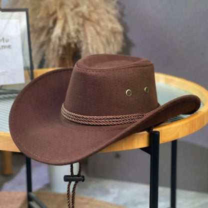Fashion Western Style Western Cowboy Hat Ethnic Style Large Brim Felt Fedora Hats Grassland Sun Hat Unisex